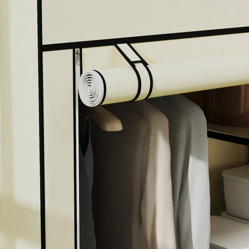 Portable Fabric Wardrobe with 6 Shelves and Hanging Rail Cream White 103x43x162.5 cm