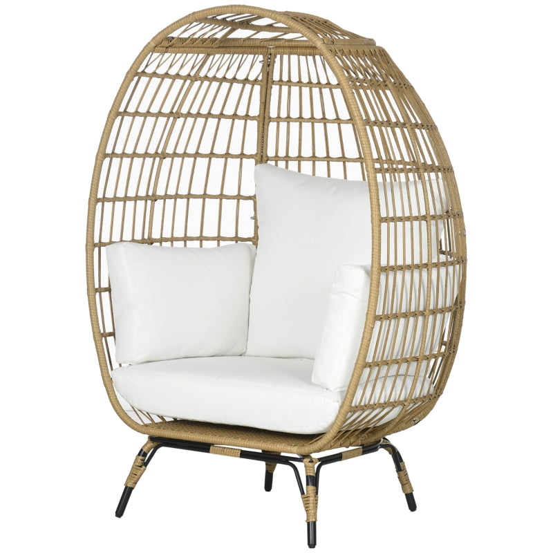 Khaki Rattan Teardrop Egg Chair with Padded Cushions