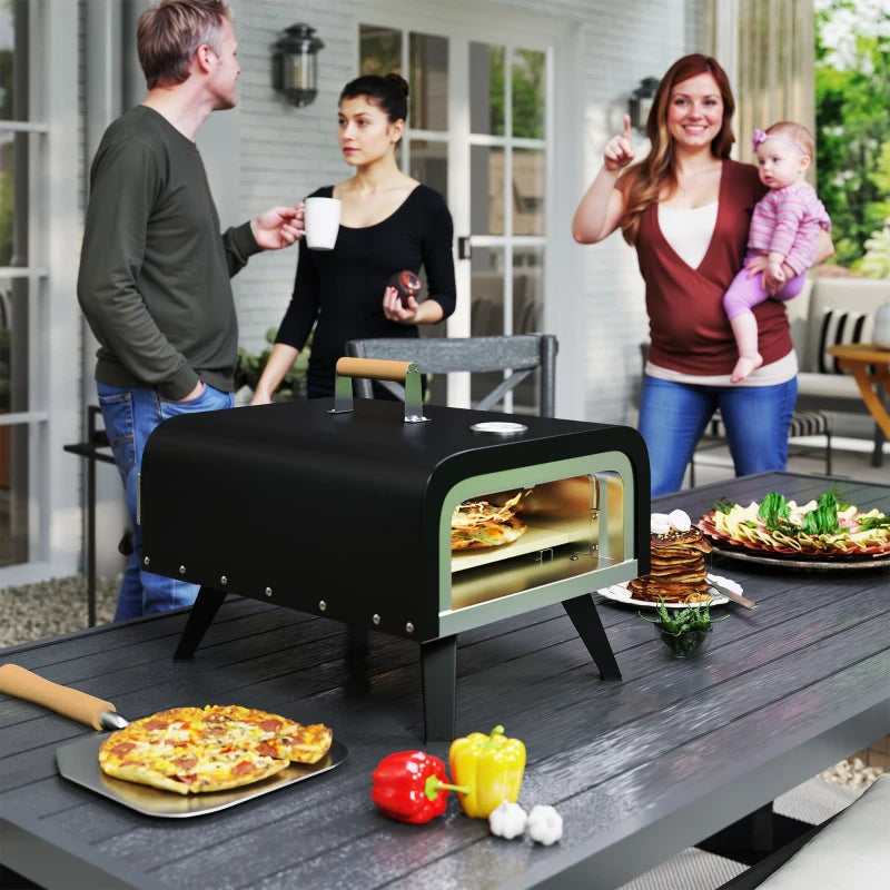 Portable Outdoor Gas Pizza Oven with 12" Stone, Thermometer, Foldable Legs, and Accessories