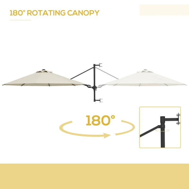 Beige 3m Wall-Mounted Parasol Shade with Handle