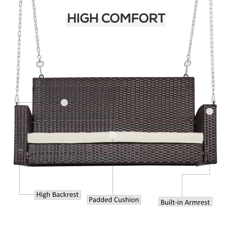 2 Seater Brown Rattan Garden Swing Bench