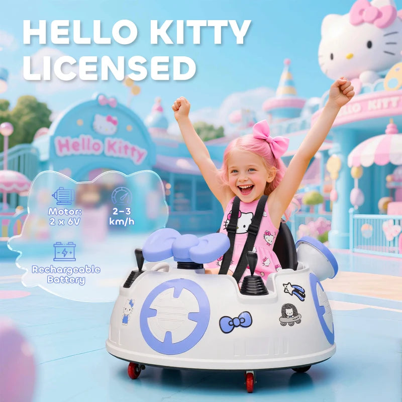 Hello Kitty Kids Ride On Bumper Car with Remote Control Joysticks Music Lights Safety Belt White