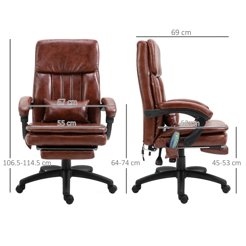 Vinsetto Brown PU Leather Office Chair with 7-Point Vibrating Massage, Adjustable Height, Reclining Back & Footrest - Comfort & Style