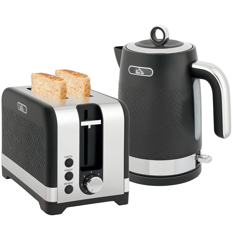 Sleek Black Textured Kettle and Toaster Set - Modern Kitchen Appliances for Stylish Cooking and Brewing