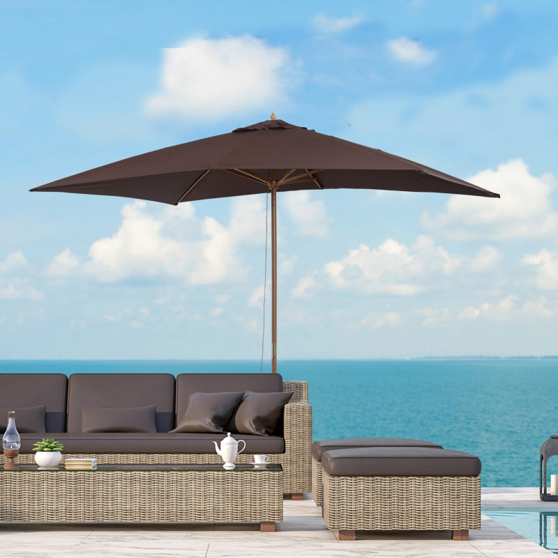 Dark Coffee Wooden Garden Parasol Umbrella - 2 x 3m Outdoor Sun Shade