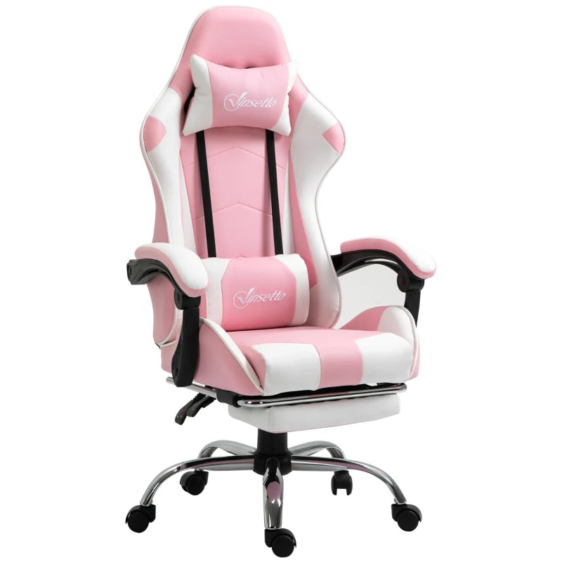 Vinsetto Pink Ergonomic Gaming Chair - PU Leather Reclining Computer Chair with Footrest, Lumbar Support & Adjustable Height for Adults