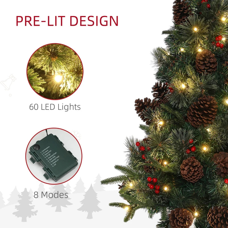 4ft Realistic Artificial Christmas Tree with 60 Warm White LED Lights & Remote - 8 Modes, Trophy Stand for Holiday Decor