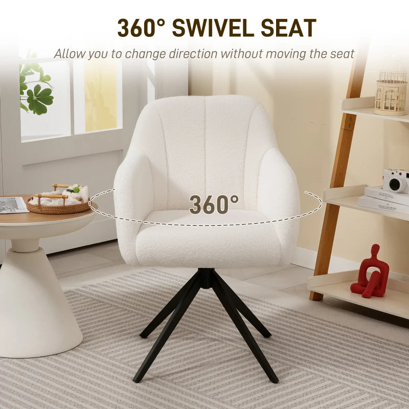 360-Degree Swivel Accent Chair in Teddy Fleece Fabric - Upholstered Tufted Armchair for Living Room, Bedroom, Home Office, White
