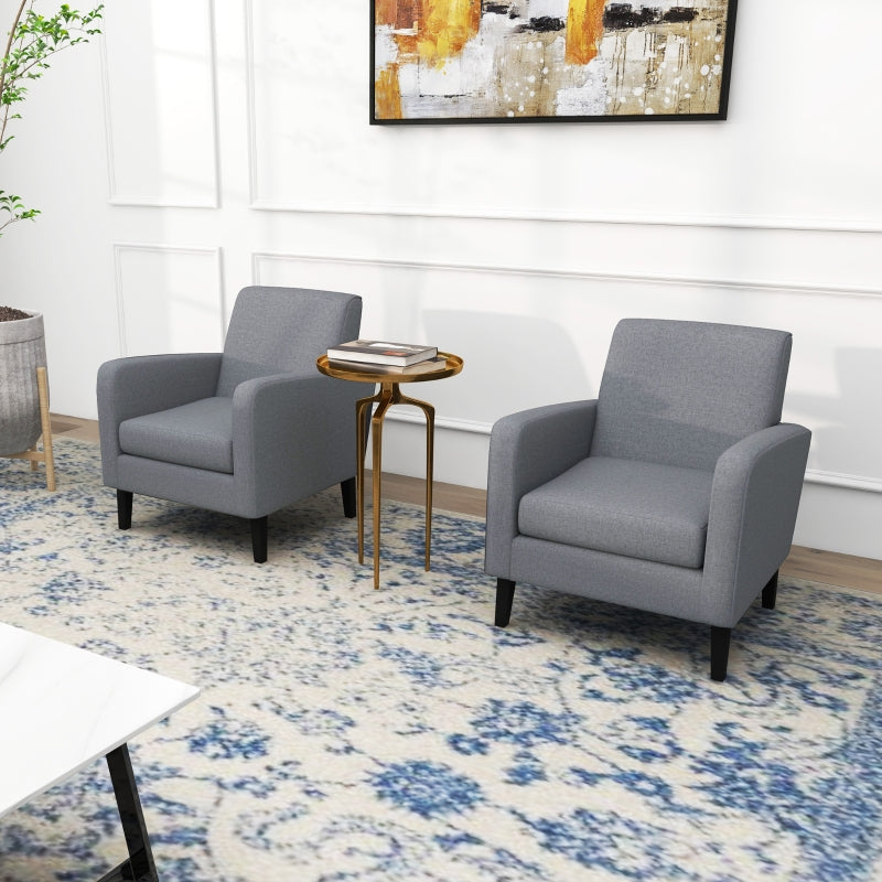 Modern Grey Upholstered Armchairs with Rubber Wood Legs for Living Room and Bedroom Decor