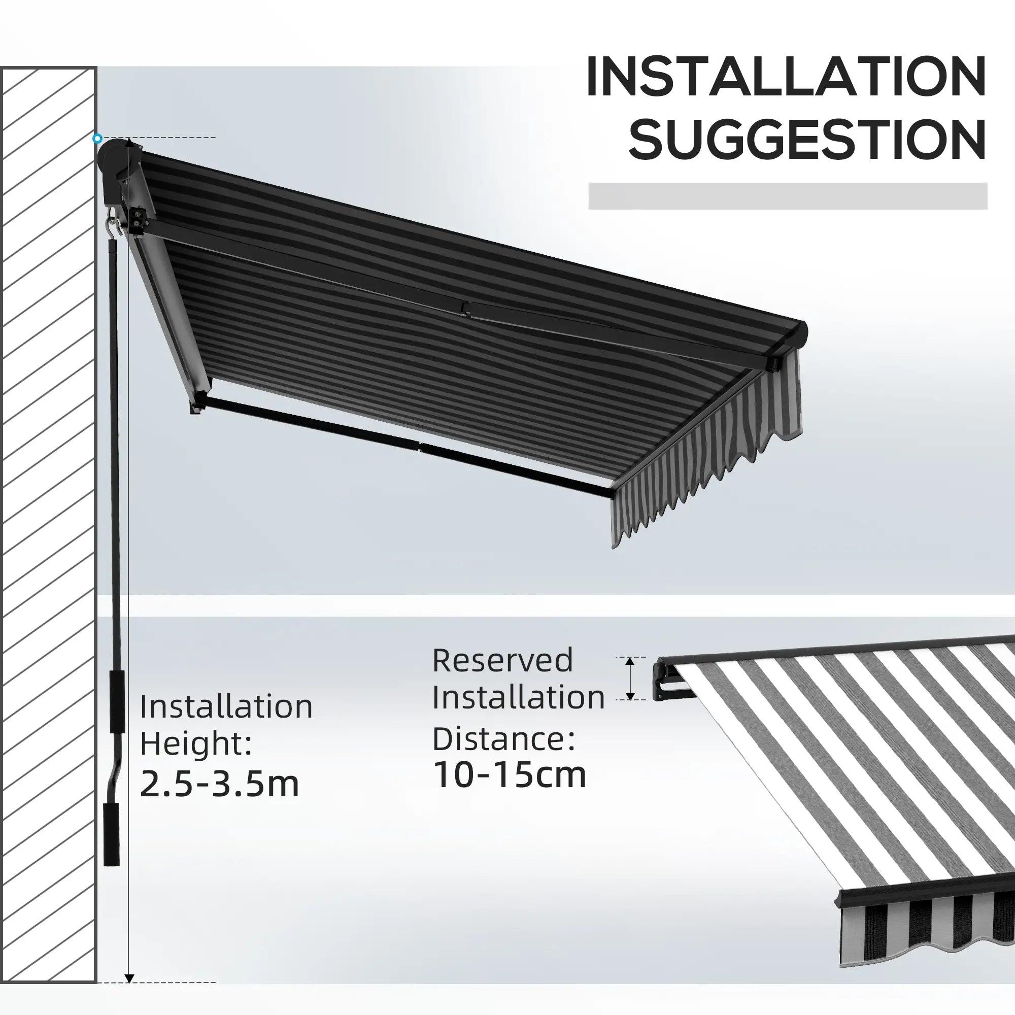 Striped 2.5m x 3.5m Aluminium Frame Electric Awning With Remote - Grey/White