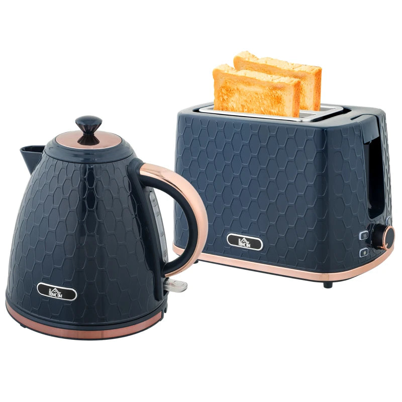 1.7L 3000W Fast Boil Kettle & 2 Slice Toaster Set - Auto Shut Off, Browning Controls, Stylish Blue Finish