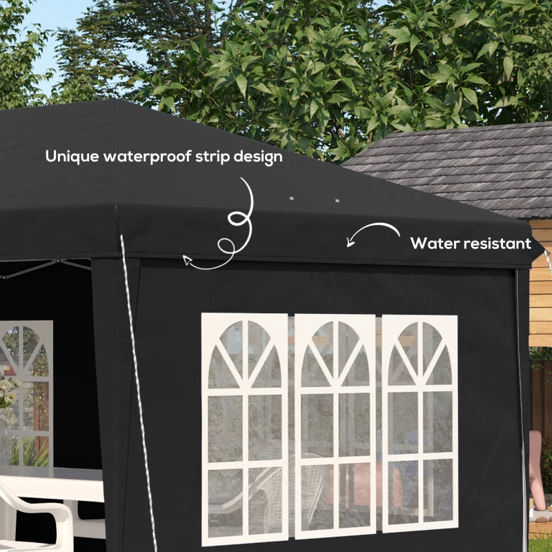 Black 3x6m Adjustable Pop Up Gazebo with Sidewalls & Storage Bag