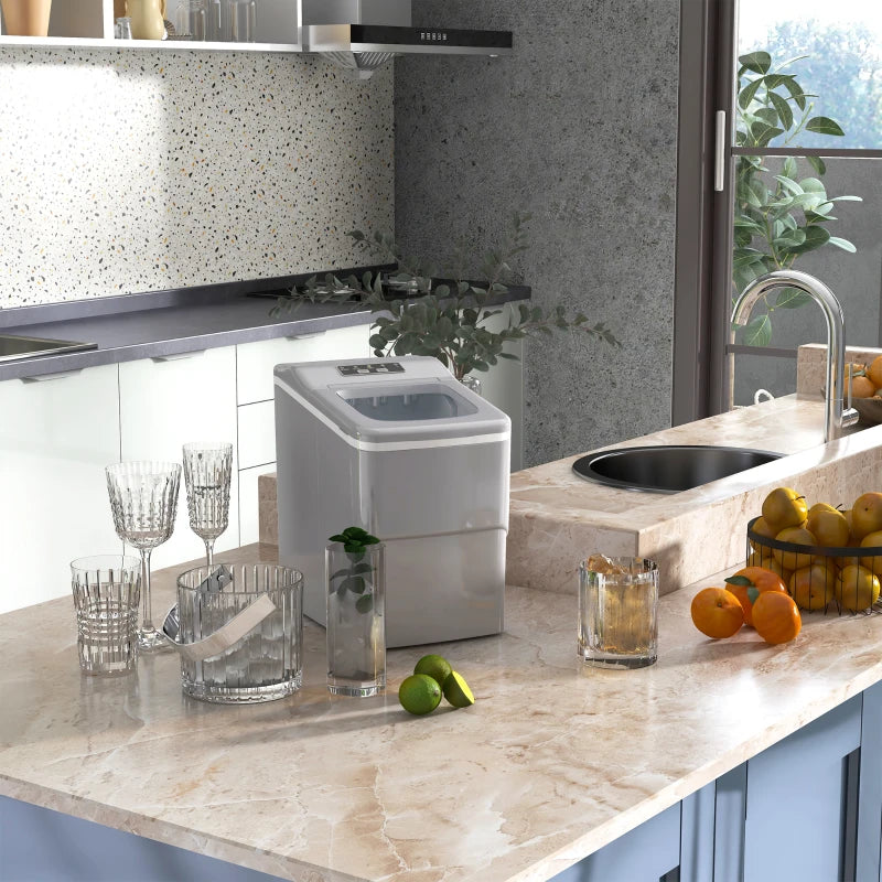 12kg Countertop Ice Cube Maker Machine with Scoop - Silver-Tone, Perfect for Home Bars and Parties