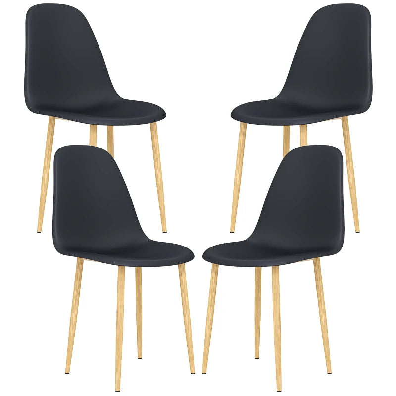 Modern Black Dining Chairs Set of 4 - Stylish Kitchen Chairs with Backrest & Steel Legs for Dining Room & Living Room
