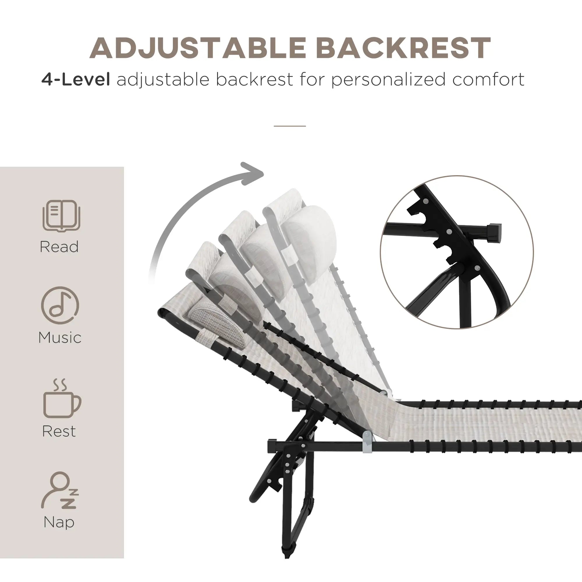 Set of Two Folding Sun Loungers With Four-Position Backs - Cream