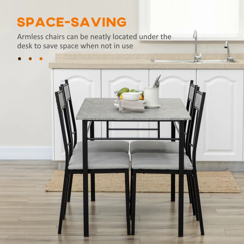 Elegant Five-Piece Grey and Black Marble Effect Dining Table Set for Modern Home Decor