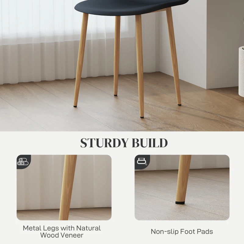 Modern Black Dining Chairs Set of 4 - Stylish Kitchen Chairs with Backrest & Steel Legs for Dining Room & Living Room