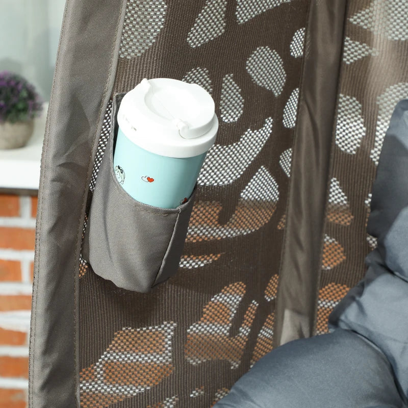 Swivel Egg Chair with Cushions - Foldable Metal Frame Lounge Chair for Indoor Outdoor Use - Grey - Perfect for Balcony, Patio, and Living Room