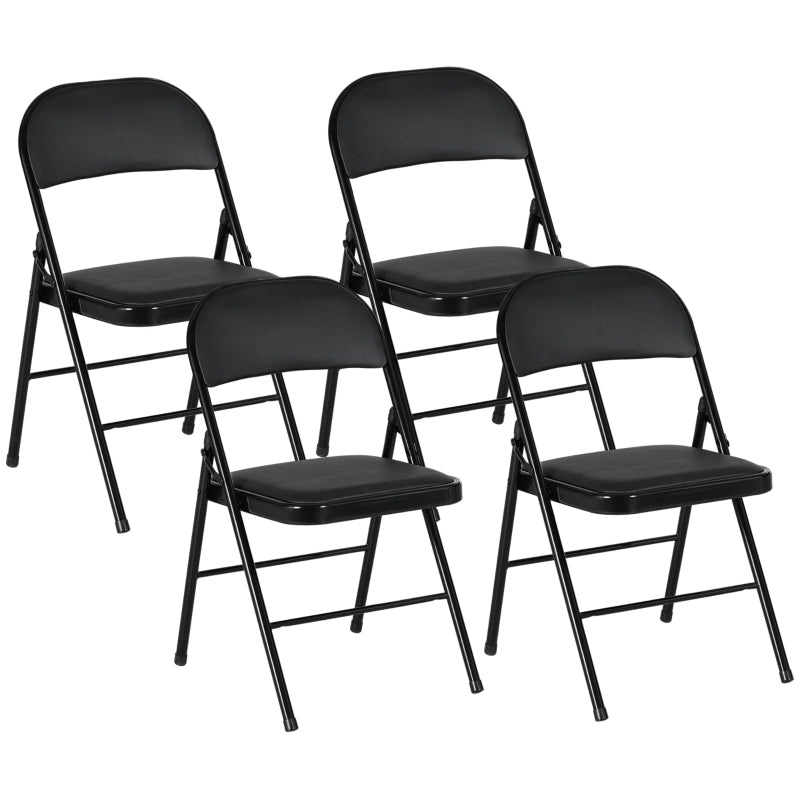 Set of 4 Black Cushioned Folding Chairs for Indoor and Outdoor Use