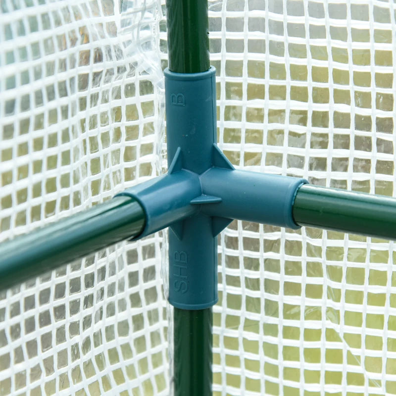 Green Walk-In Lean-to Greenhouse with Windows and Doors - 2 Tiers, 4 Shelves - White