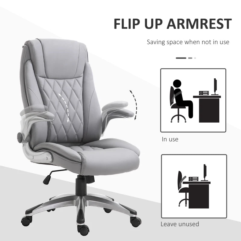 Vinsetto Grey Faux Leather Executive Swivel Office Chair - Ergonomic Design, Adjustable Height, Modern Comfort for Home & Office