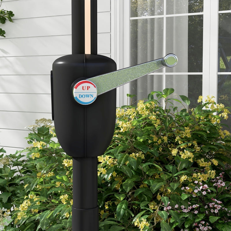 Charcoal Grey Solar LED Patio Umbrella with Crank Handle