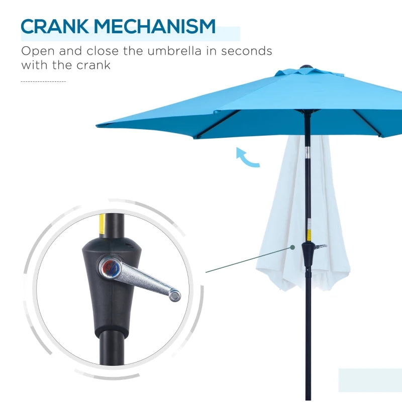 Blue 2.7M Tilt Crank Garden Parasol Umbrella