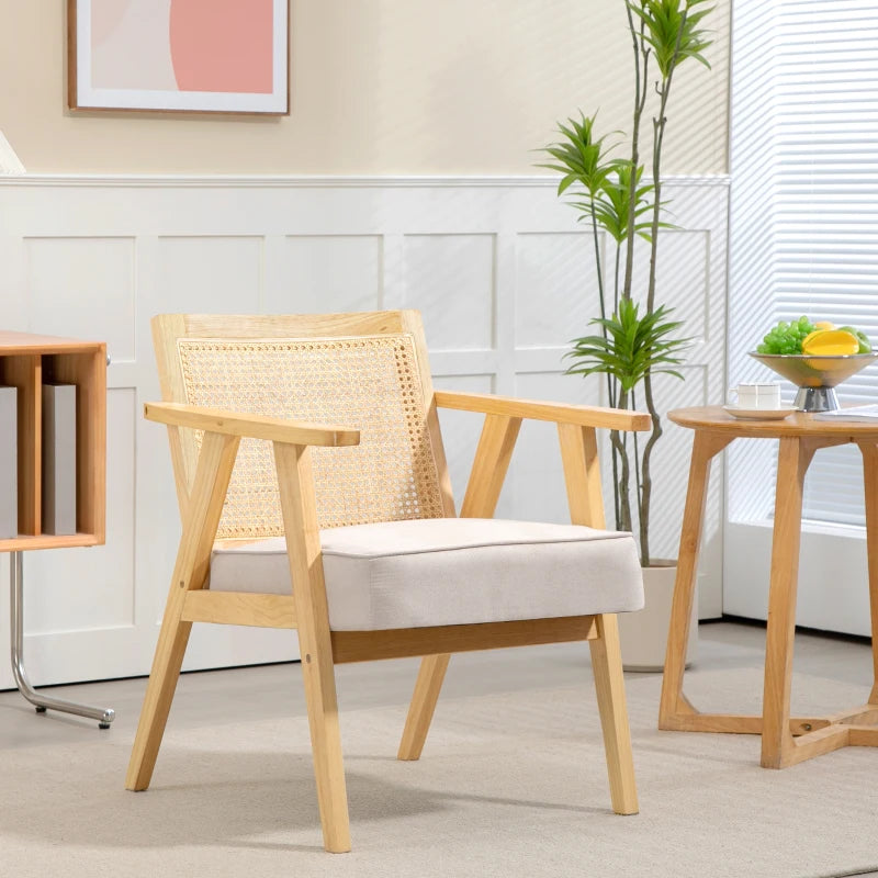 Natural Finish Wooden Rattan Weave Accent Chair for Stylish Home Decor