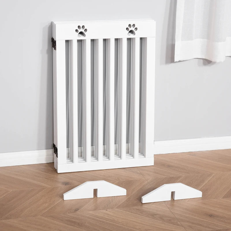 Foldable Wooden Pet Gate - Freestanding Dog Safety Barrier with Support Feet for Home Use