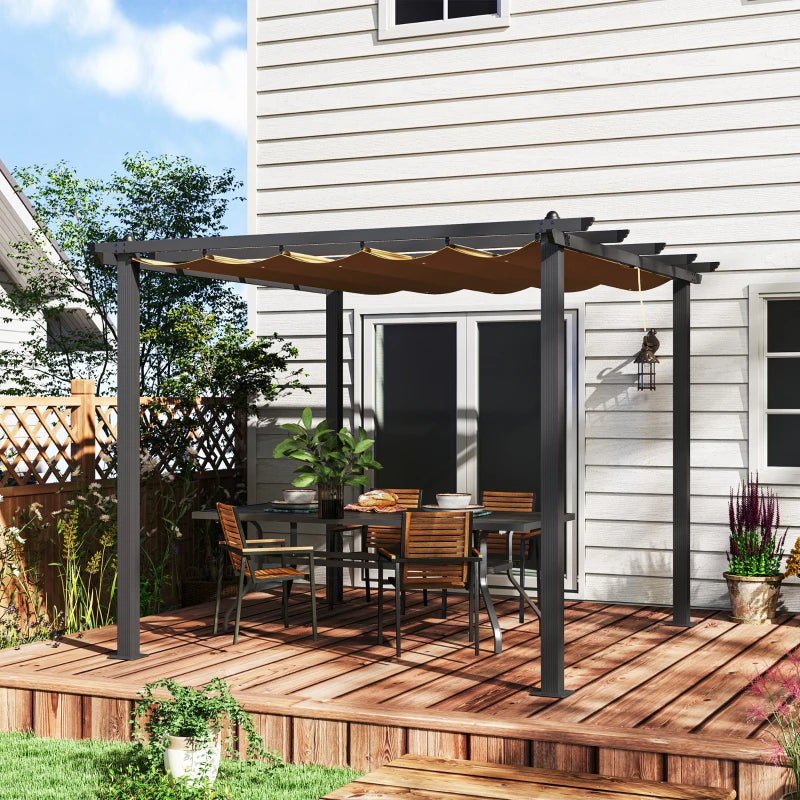 3x3m Khaki Aluminium Pergola with Retractable Roof