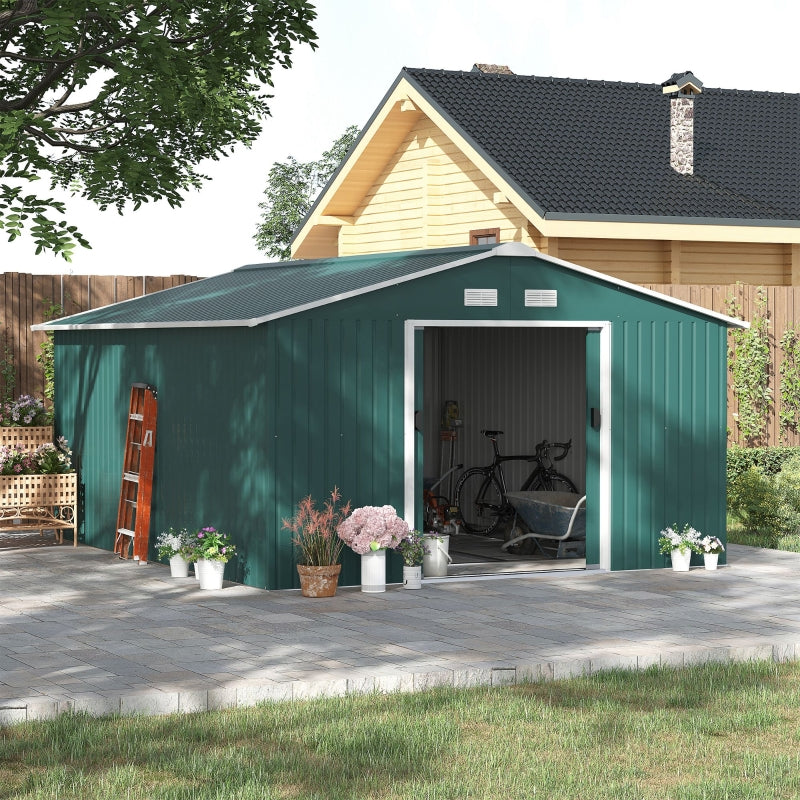 12.5ft x 11.1ft Large Green Metal Shed With Doors