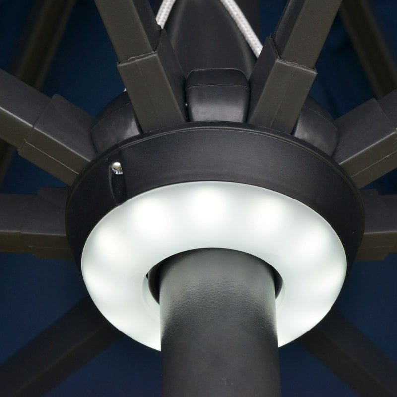 Blue Solar LED Garden Parasol Umbrella - 2.7m