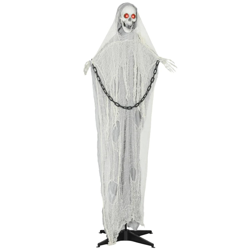 183 cm Life Size Animated Grim Reaper Skeleton with Glowing LED Eyes - Scary Halloween Decoration, Battery Operated Indoor Party Prop