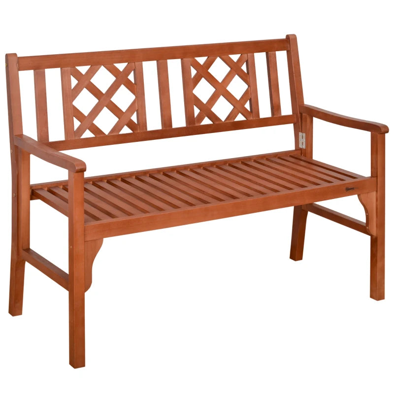 Brown Wooden 2-Seater Foldable Garden Bench with Backrest and Armrest