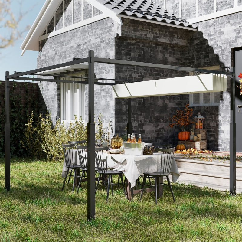 Cream White Retractable Roof Garden Pergola with Sun Shade Canopy