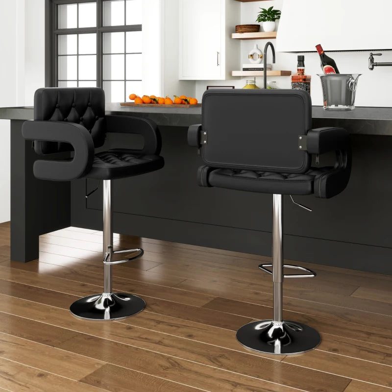 Set of 2 Adjustable PU Leather Swivel Bar Stools with Back, Armrest & Footrest - Perfect for Kitchen & Dining