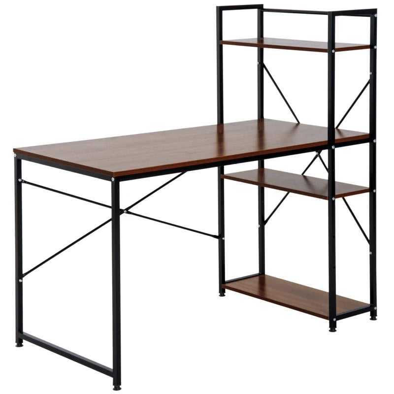 Industrial Reversible Computer Desk with Storage Shelves - Home Office Writing Desk, Easy Assembly, Walnut & Black, 120x64x121cm