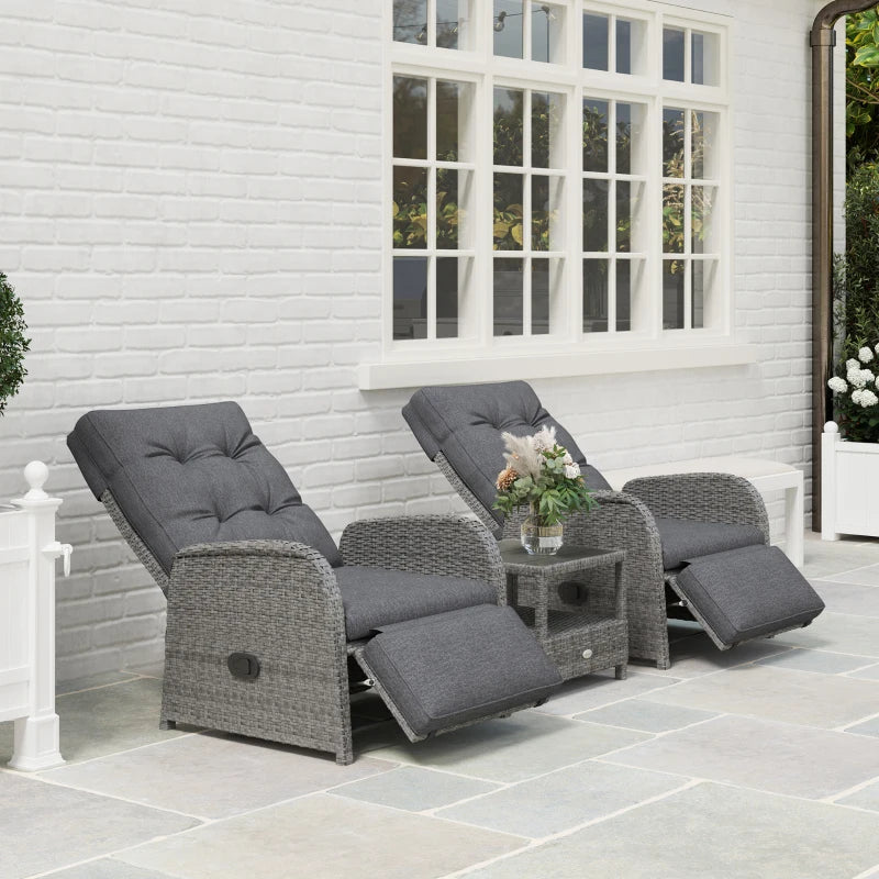 2 Seater Grey Rattan Wicker Chaise Lounge Sofa Set with Cushions for Patio Garden Porch