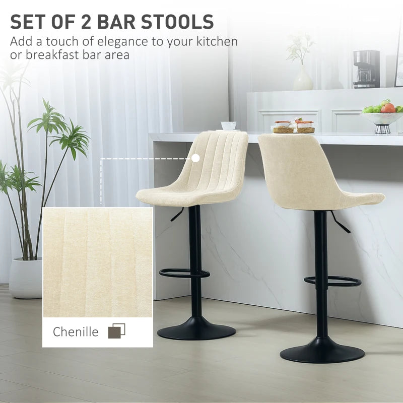 Set of 2 Beige Chenille-Feel Tub Bat Stools - Stylish & Comfortable Bathroom Seating for Relaxation