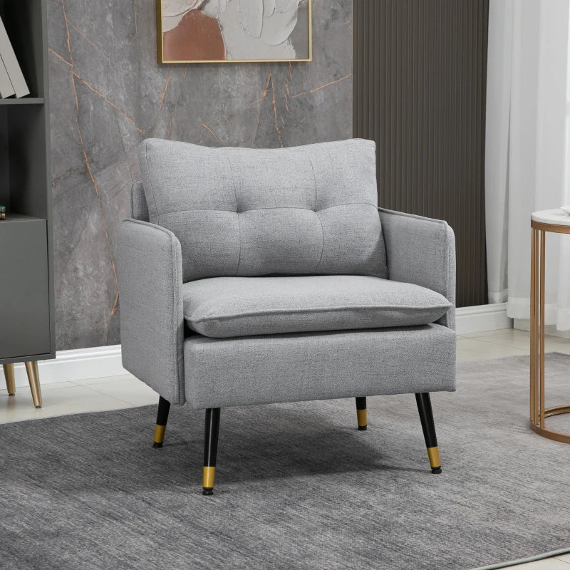 Stylish Grey Upholstered Accent Chair with Button Tufting for Living Room and Bedroom