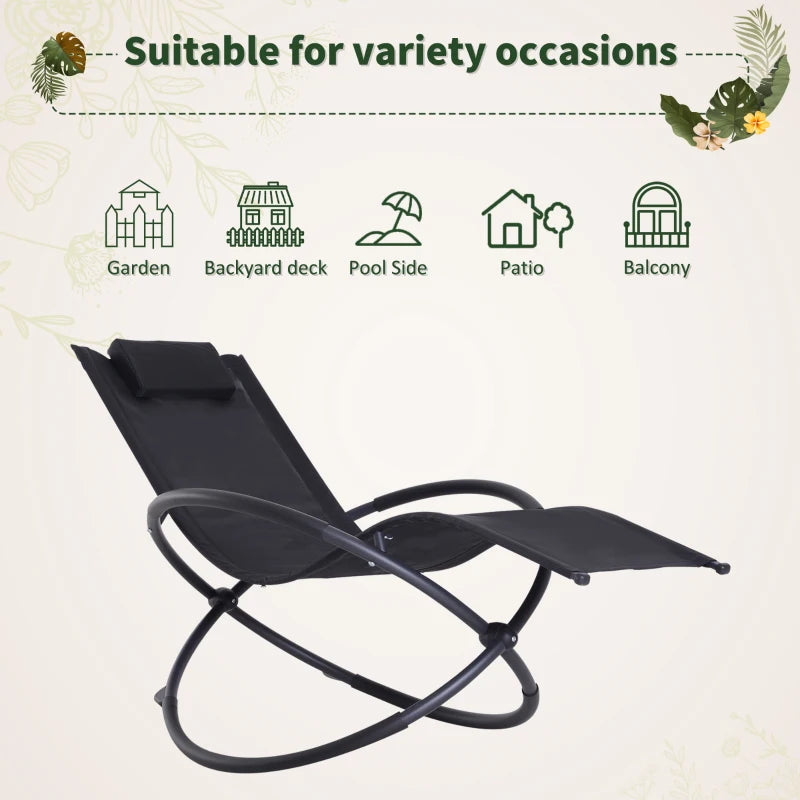 Black Outdoor Zero Gravity Rocking Chair with Pillow