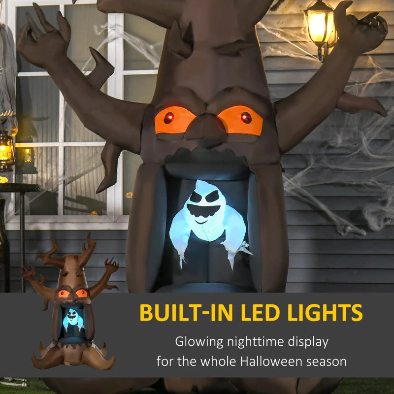 8FT Halloween Inflatable Tree with Floating Ghost & LEDs - Scary Outdoor Indoor Yard Garden Party Decoration