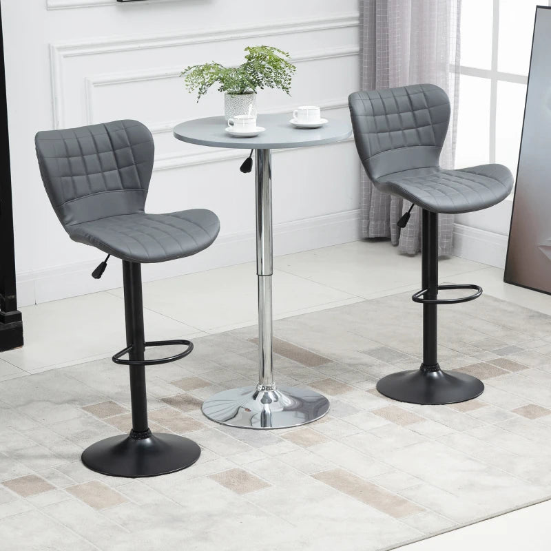 Adjustable Height Swivel Bar Stools Set of 2 - Grey PU Leather Chairs with Backrest & Footrest