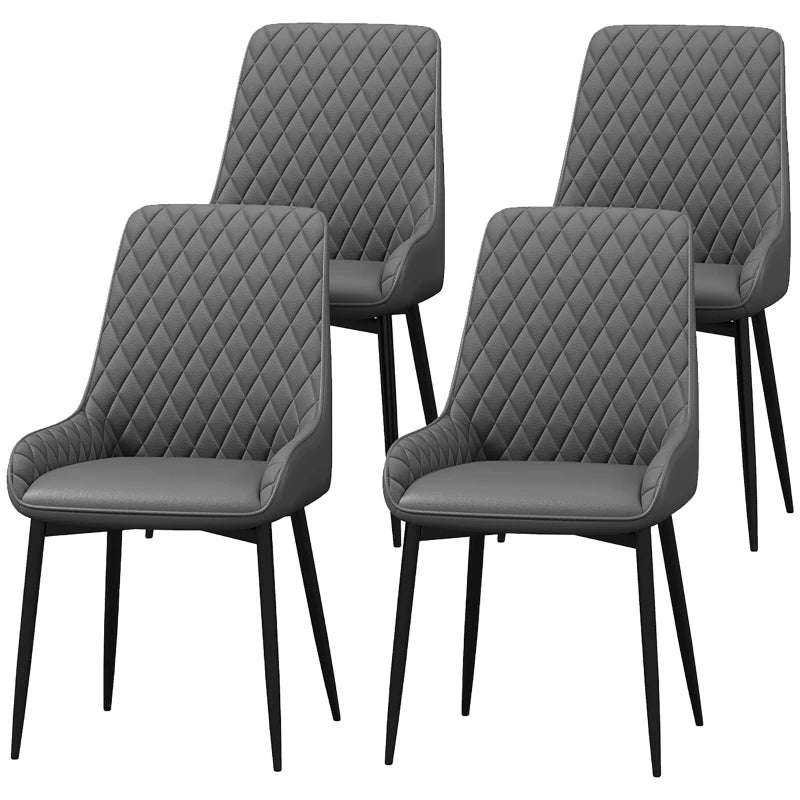 Set of 4 Modern Quilted PU Leather Dining Chairs with Metal Frame - Stylish Grey Home Seating for Executive Dining