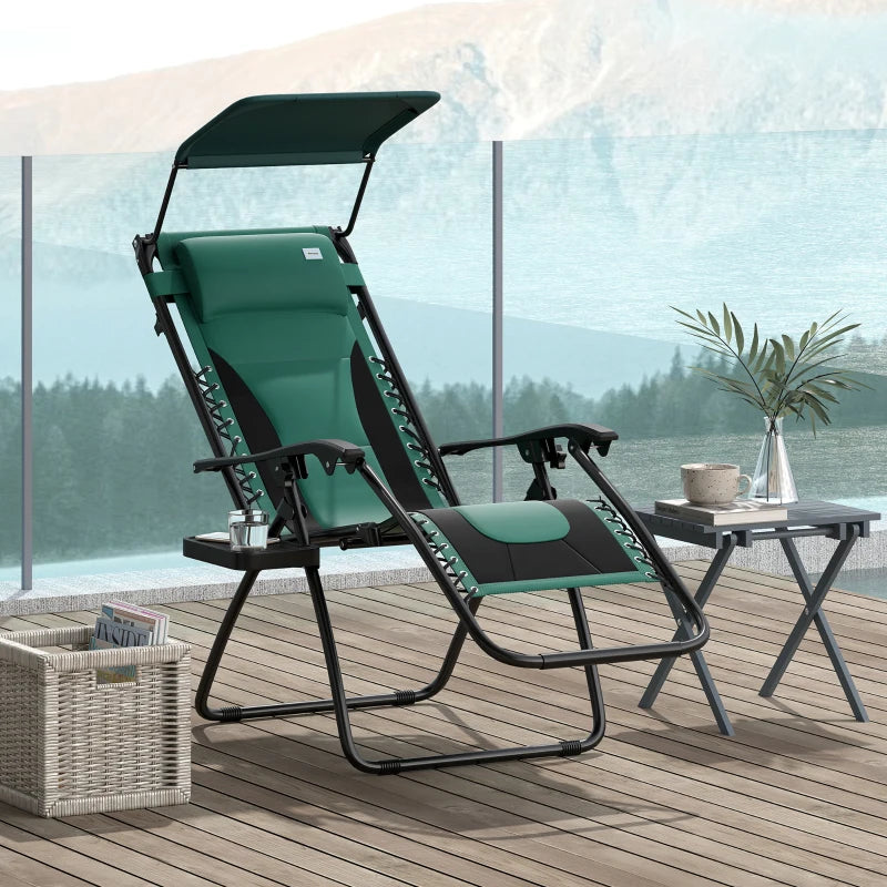 Zero Gravity Lounger Chair - Folding Reclining Patio Chair with Shade Cover, Padded Seat, Cup Holder, Soft Cushion and Headrest - Green, Large Size