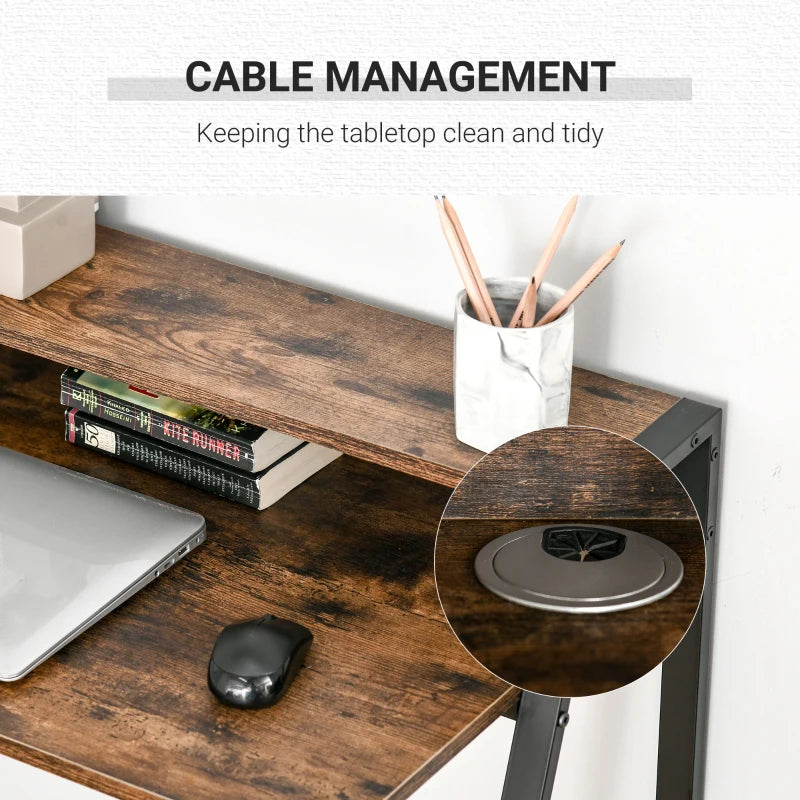 Rustic Brown Writing Desk - 84L x 45W cm Computer Table for Home Office, PC & Laptop Workstation with Storage Shelf