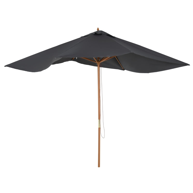 Dark Grey 2x3m Wooden Garden Parasol Umbrella