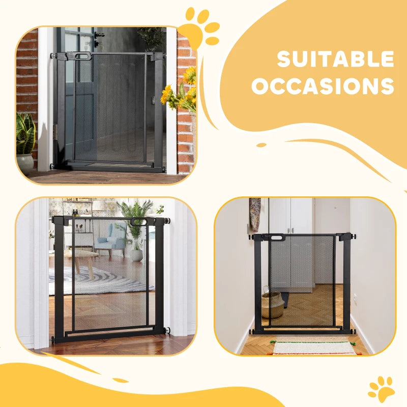 Dog Safety Gate for Hallways & Staircases - Automatic Closing Door, Black Pet Barrier for Home Safety