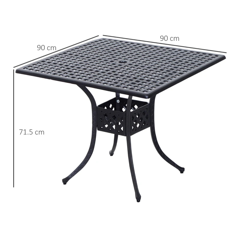 Black 90cm Square Outdoor Dining Table with Umbrella Hole