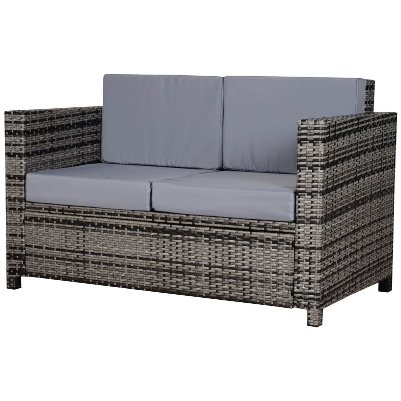 2 Seater Rattan Sofa in Mixed Grey - Soft Padded Cushion & Armrests